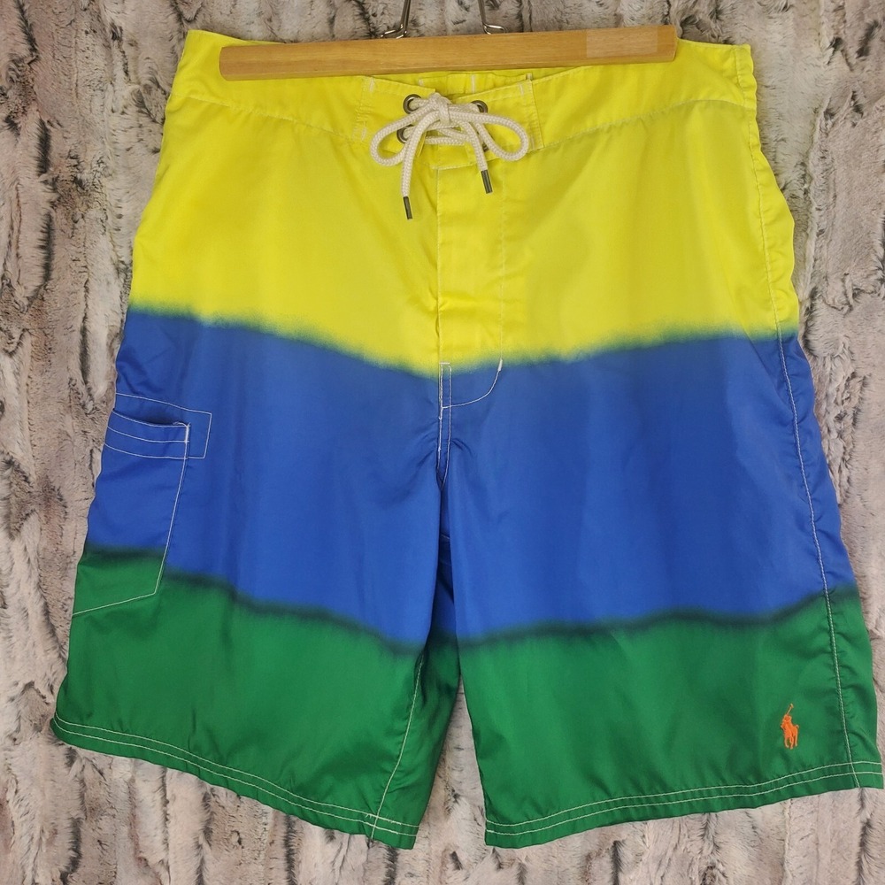 Polo Ralph‎ Lauren Board Shorts Yellow Blue Green Gradient Men's Size 30 Casual